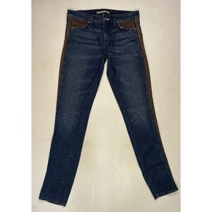 VINCE Leather Trimmed Denim Jeans Women Size 29 Blue